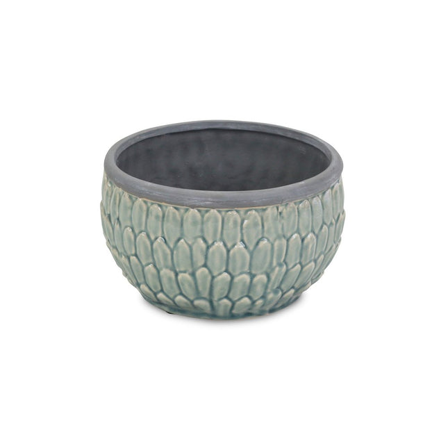 8" Aqua Textural Tone On Tone Ceramic Indoor Outdoor Round Pot Planter HomeRoots
