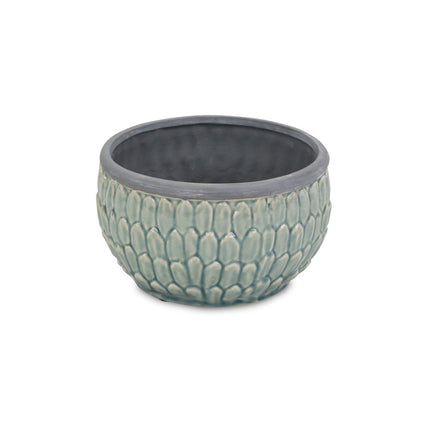 8" Aqua Textural Tone On Tone Ceramic Indoor Outdoor Round Pot Planter HomeRoots