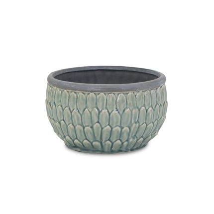 8" Aqua Textural Tone On Tone Ceramic Indoor Outdoor Round Pot Planter HomeRoots
