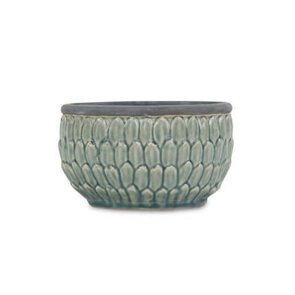 8" Aqua Textural Tone On Tone Ceramic Indoor Outdoor Round Pot Planter HomeRoots