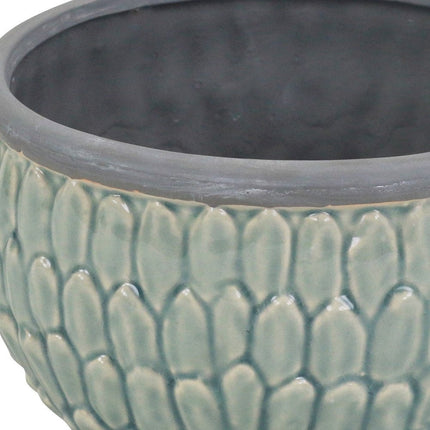 8" Aqua Textural Tone On Tone Ceramic Indoor Outdoor Round Pot Planter HomeRoots