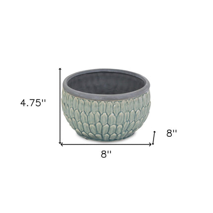 8" Aqua Textural Tone On Tone Ceramic Indoor Outdoor Round Pot Planter HomeRoots