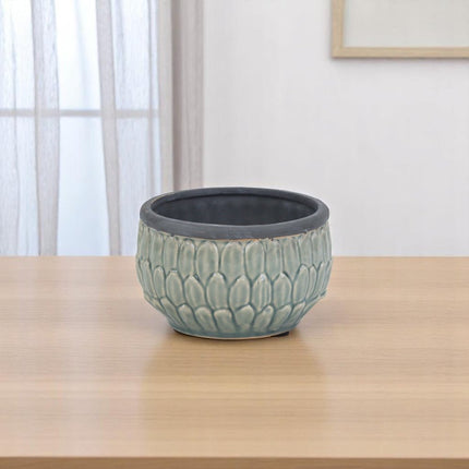 Blue Ceramic 37 Ounce Round Distressed Pot Planter HomeRoots