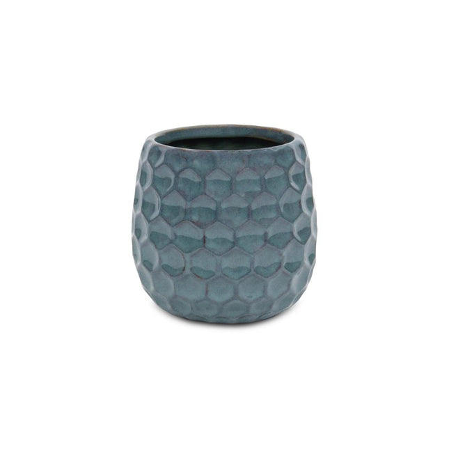 Blue Ceramic 15 Ounce Round Distressed Pot Planter