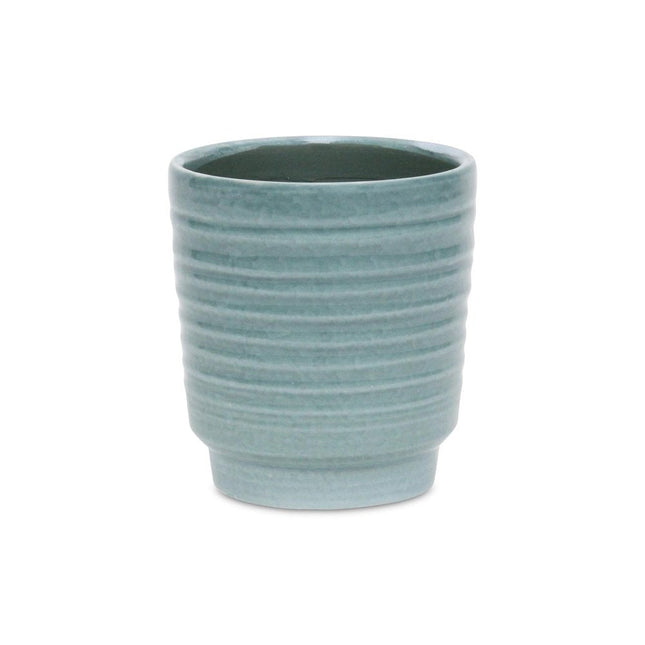 Celadon Ceramic 35 Ounce Striped Round Distressed Pot Planter HomeRoots