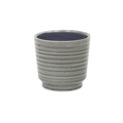 Gray Ceramic 23 Ounce Striped Round Distressed Pot Planter HomeRoots