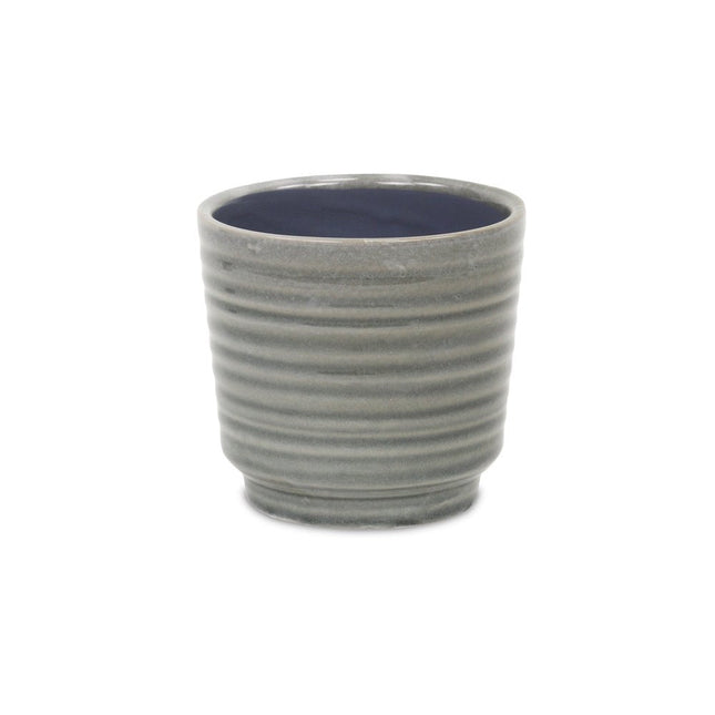 Gray Ceramic 23 Ounce Striped Round Distressed Pot Planter HomeRoots