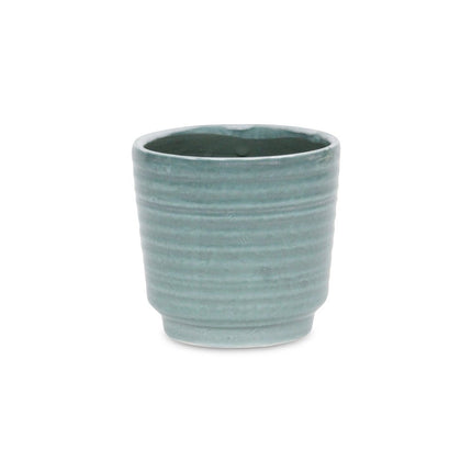 Green Ceramic 23 Ounce Striped Round Distressed Pot Planter HomeRoots