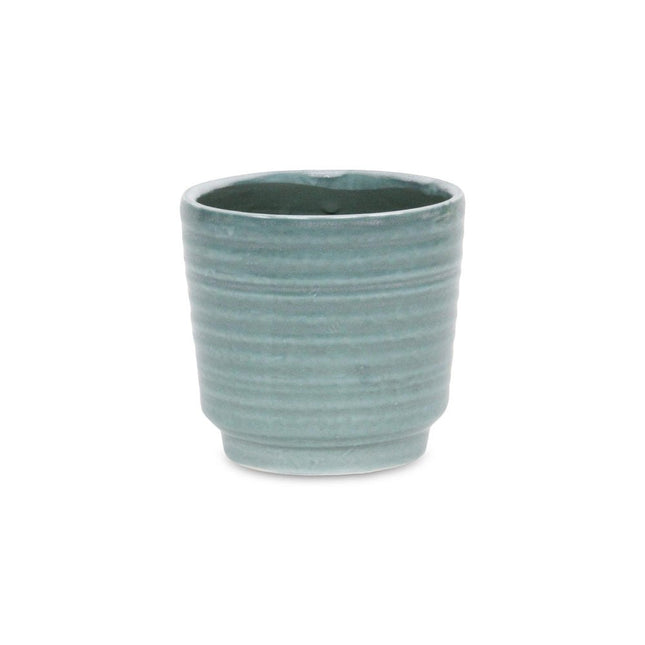 Green Ceramic 23 Ounce Striped Round Distressed Pot Planter HomeRoots