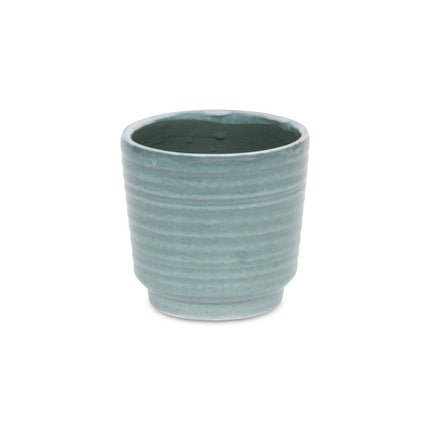Green Ceramic 23 Ounce Striped Round Distressed Pot Planter HomeRoots