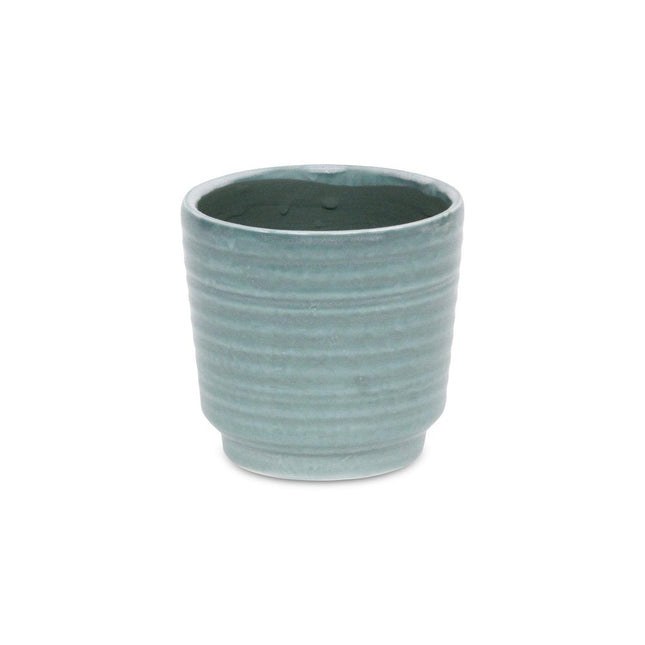 Green Ceramic 23 Ounce Striped Round Distressed Pot Planter HomeRoots