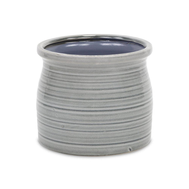 Gray Ceramic 51 Ounce Striped Round Distressed Pot Planter HomeRoots