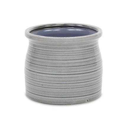 Gray Ceramic 51 Ounce Striped Round Distressed Pot Planter