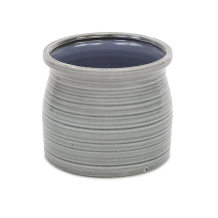 Gray Ceramic 51 Ounce Striped Round Distressed Pot Planter HomeRoots