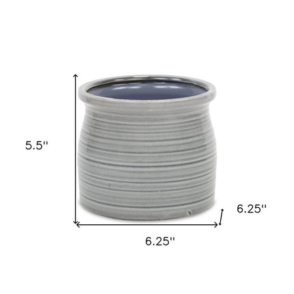 Gray Ceramic 51 Ounce Striped Round Distressed Pot Planter HomeRoots