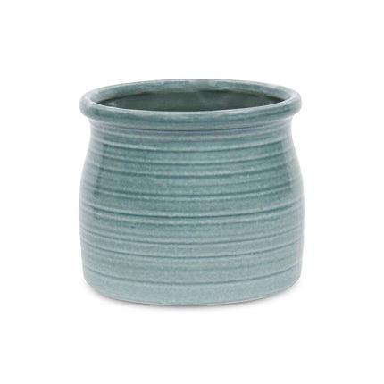 Celadon Ceramic 51 Ounce Striped Round Distressed Pot Planter HomeRoots