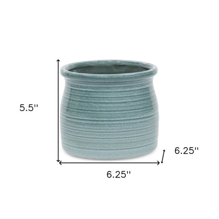 Celadon Ceramic 51 Ounce Striped Round Distressed Pot Planter HomeRoots