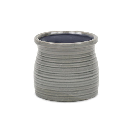 Gray Ceramic 51 Ounce Striped Round Distressed Pot Planter HomeRoots