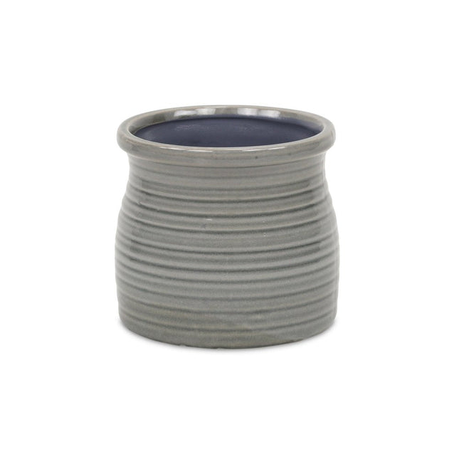Gray Ceramic 51 Ounce Striped Round Distressed Pot Planter HomeRoots