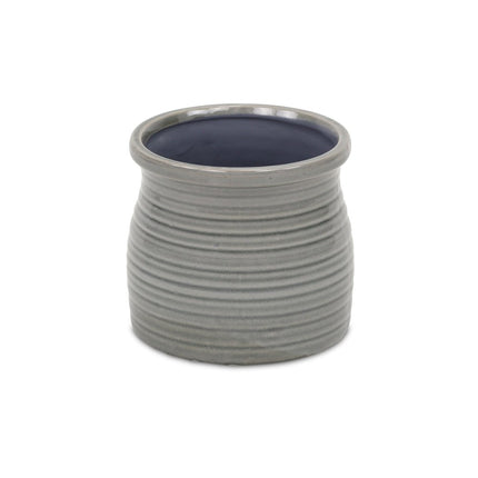 Gray Ceramic 51 Ounce Striped Round Distressed Pot Planter