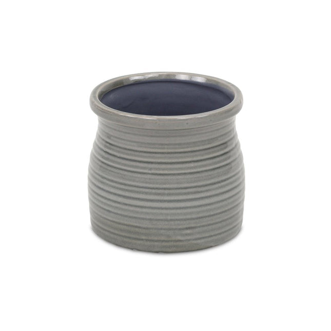 Gray Ceramic 51 Ounce Striped Round Distressed Pot Planter HomeRoots