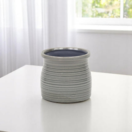 Gray Ceramic 51 Ounce Striped Round Distressed Pot Planter HomeRoots