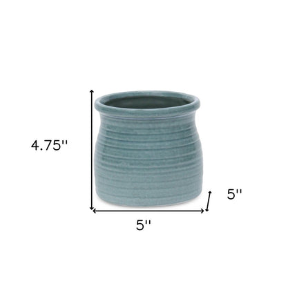 Celadon Ceramic 25 Ounce Striped Round Distressed Pot Planter