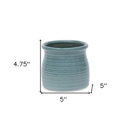 Celadon Ceramic 25 Ounce Striped Round Distressed Pot Planter HomeRoots