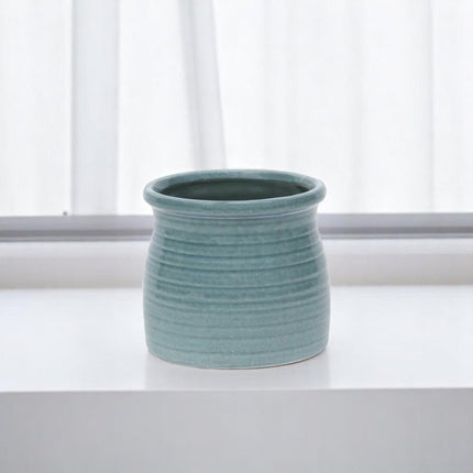 Celadon Ceramic 25 Ounce Striped Round Distressed Pot Planter HomeRoots
