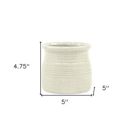 White Ceramic 25 Ounce Striped Round Distressed Pot Planter HomeRoots