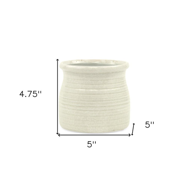 White Ceramic 25 Ounce Striped Round Distressed Pot Planter HomeRoots