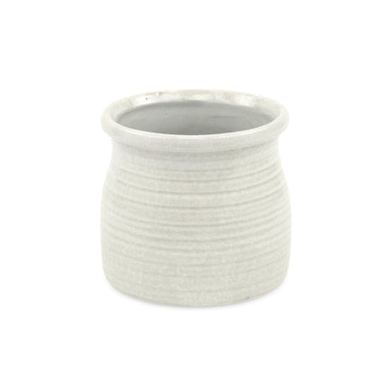 White Ceramic 25 Ounce Striped Round Distressed Pot Planter HomeRoots