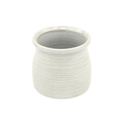 White Ceramic 25 Ounce Striped Round Distressed Pot Planter HomeRoots