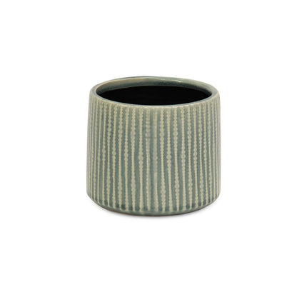 6" Green Striped Ceramic Indoor Outdoor Round Pot Planter