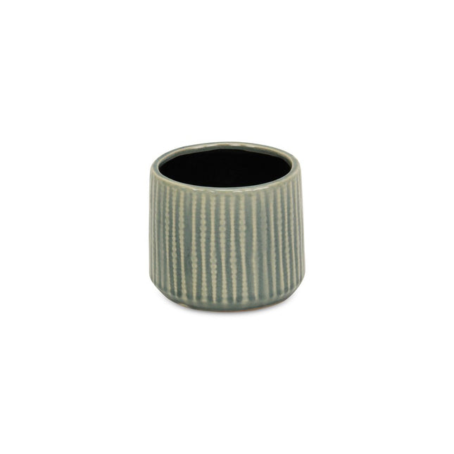 Green Ceramic 25 Ounce Striped Round Distressed Pot Planter HomeRoots