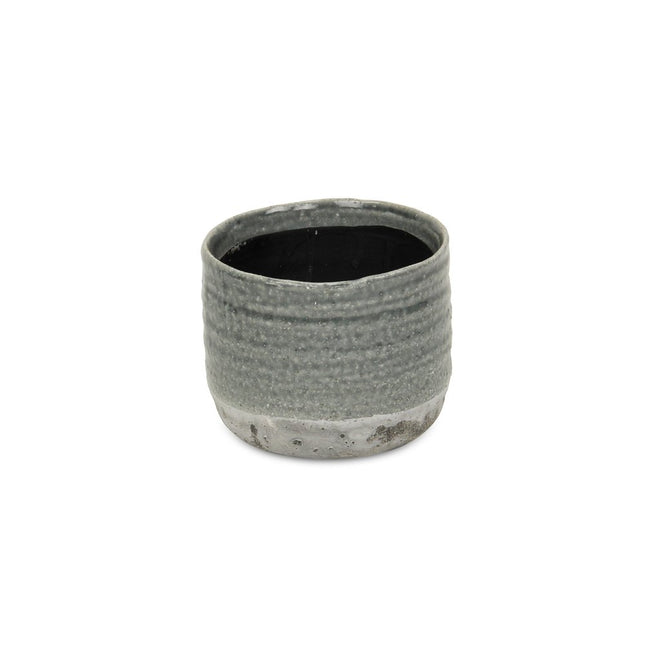 Gray Ceramic 19 Ounce Two Toned Round Distressed Pot Planter