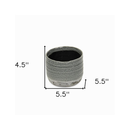 Gray Ceramic 19 Ounce Two Toned Round Distressed Pot Planter