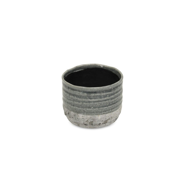 Gray Ceramic 36 Ounce Two Toned Round Distressed Pot Planter