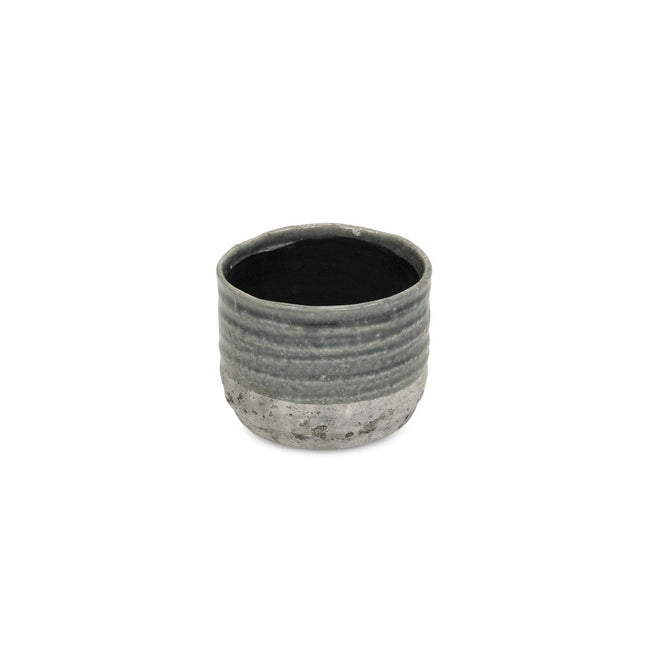 Gray Ceramic 36 Ounce Two Toned Round Distressed Pot Planter HomeRoots