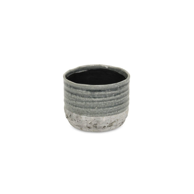 Gray Ceramic 36 Ounce Two Toned Round Distressed Pot Planter HomeRoots