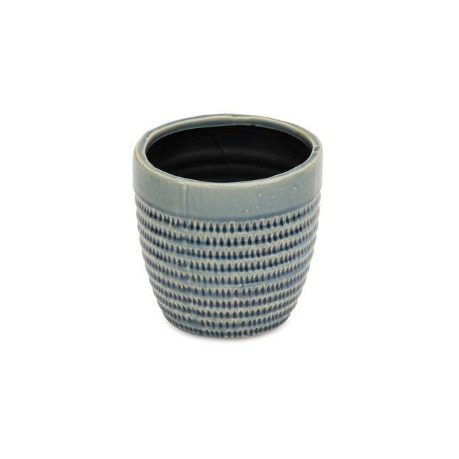 6" Aqua Striped Ceramic Indoor Outdoor Round Pot Planter HomeRoots