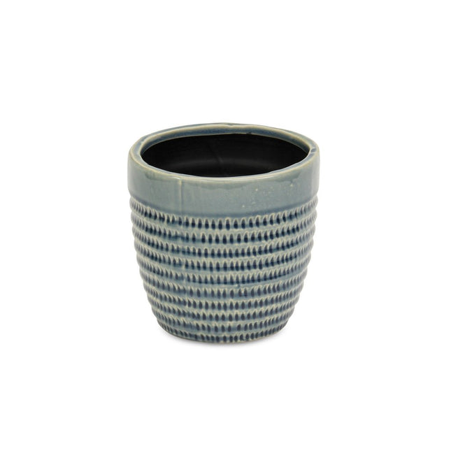 6" Aqua Striped Ceramic Indoor Outdoor Round Pot Planter HomeRoots
