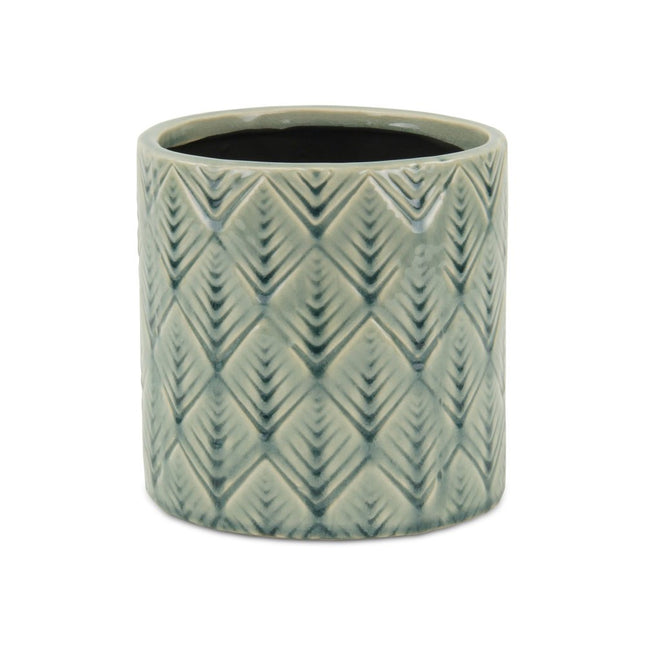 6" Green Geometric Ceramic Indoor Outdoor Round Pot Planter HomeRoots