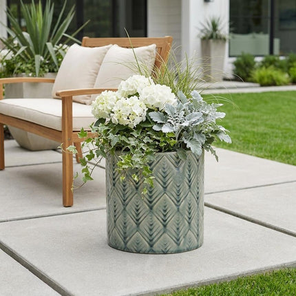 6" Green Geometric Ceramic Indoor Outdoor Round Pot Planter HomeRoots