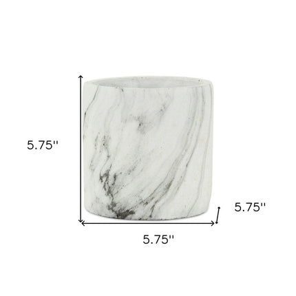 6" White and Gray Marbleized Ceramic Indoor Outdoor Round Pot Planter HomeRoots