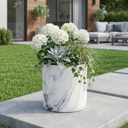 6" White and Gray Marbleized Ceramic Indoor Outdoor Round Pot Planter HomeRoots