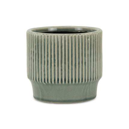 Green Ceramic 41 Ounce Striped Round Distressed Pot Planter