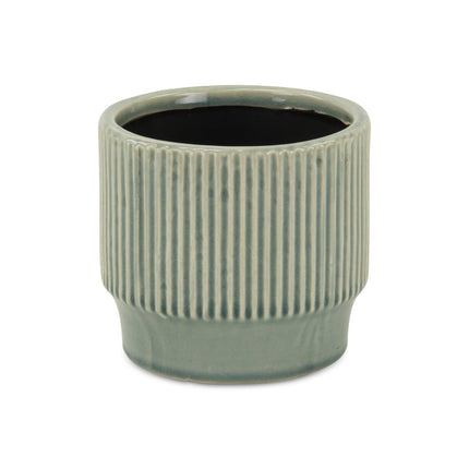 Green Ceramic 41 Ounce Striped Round Distressed Pot Planter HomeRoots