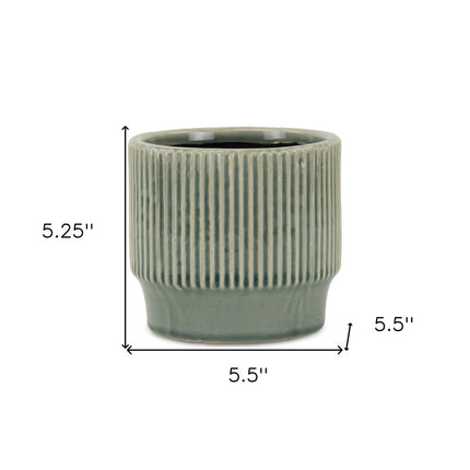Green Ceramic 41 Ounce Striped Round Distressed Pot Planter HomeRoots