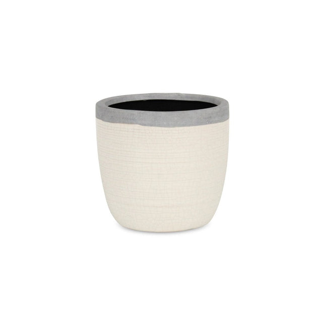 6" Cream and Gray Crackle Glaze Ceramic Indoor Outdoor Round Pot Planter HomeRoots